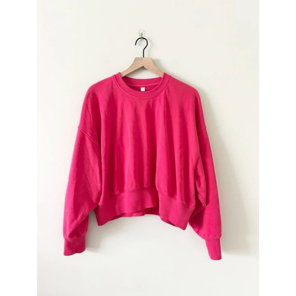 Fabletics Hot Pink Year Round Terry Crewneck Sweatshirt Size S Relaxed Fit - Picture 2 of 8